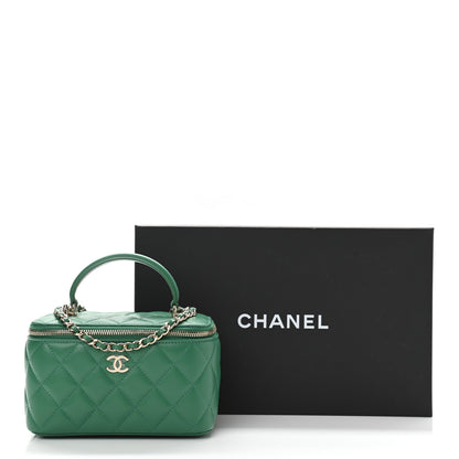 Chanel Lambskin Quilted Small Top Handle Vanity Case With Chain Green 10 of 10