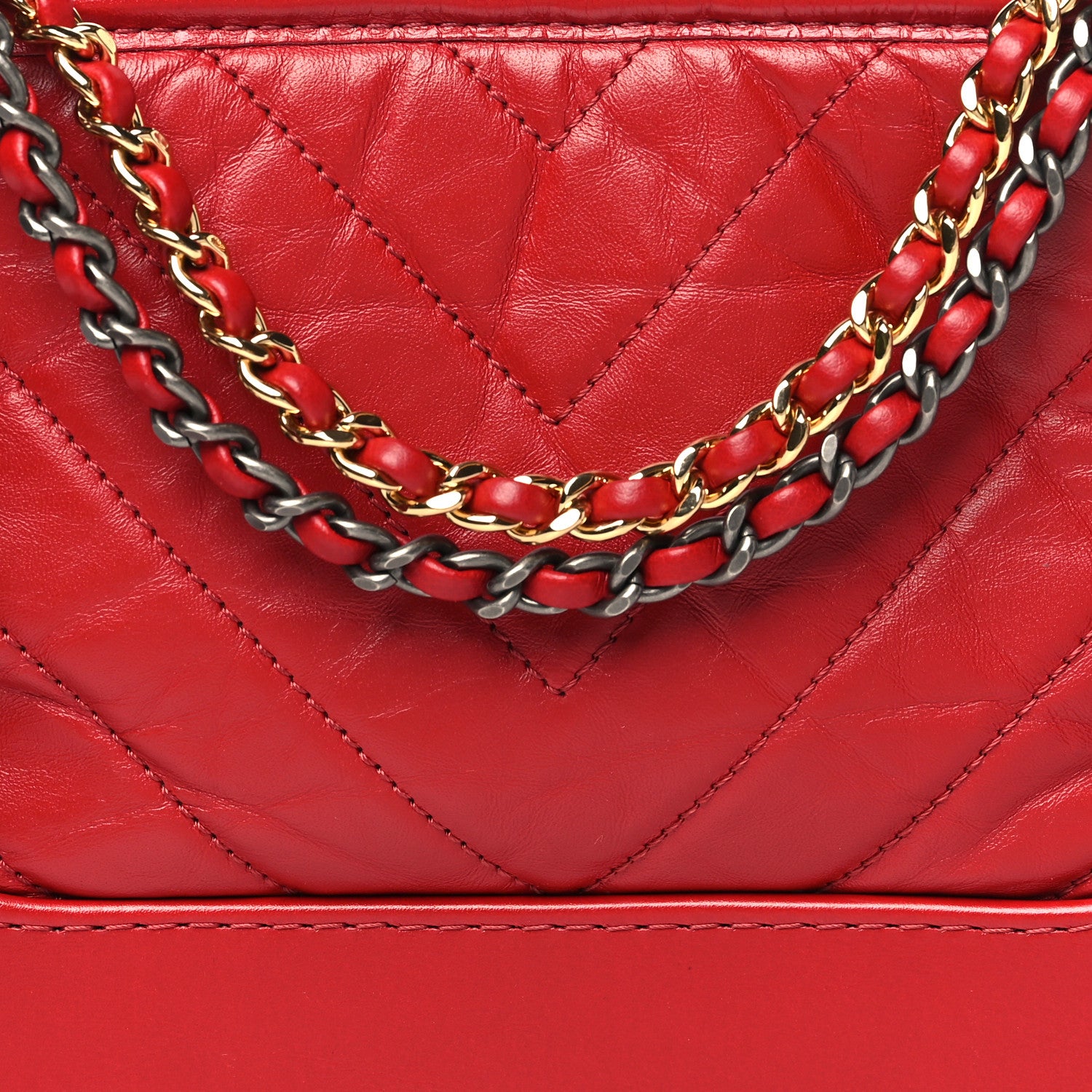 Chanel Aged Calfskin Quilted Small Gabrielle Logo Hobo Red 7 of 9