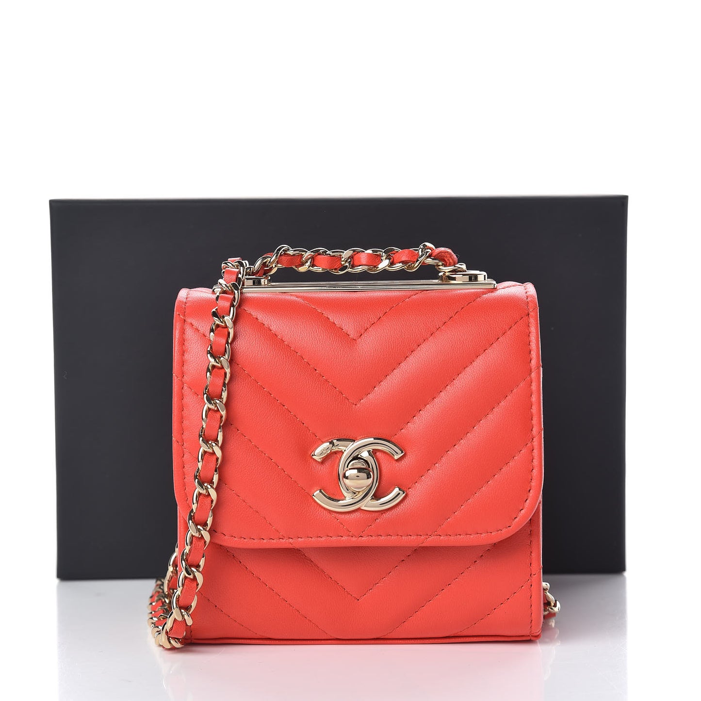 Lambskin Chevron Quilted Mini Trendy CC Chain Wallet Red