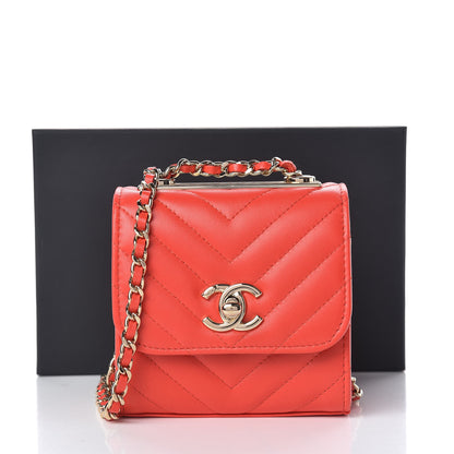 Chanel Lambskin Chevron Quilted Mini Trendy CC Chain Wallet Red 10 of 10