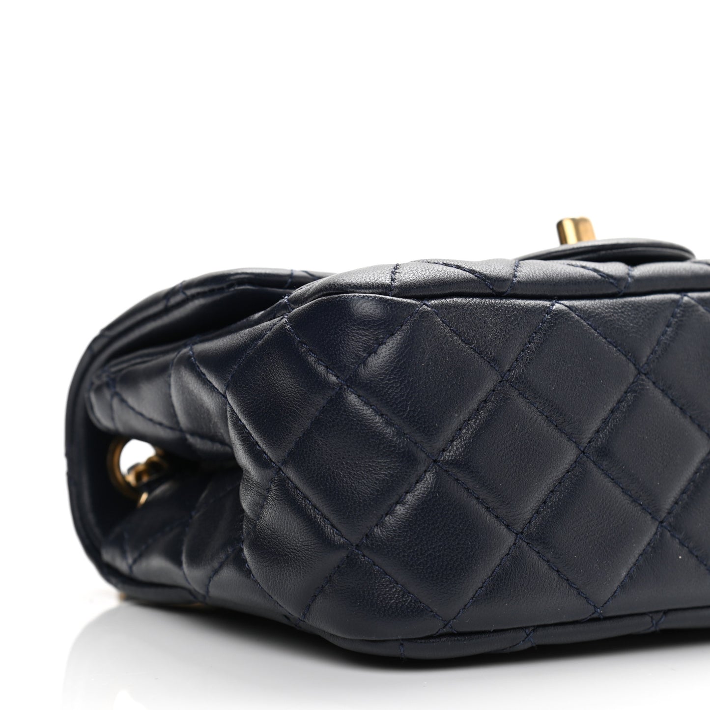 Lambskin Quilted Mini Pearl Crush Flap Navy Blue