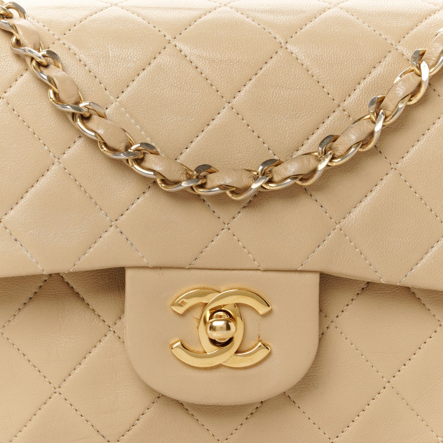 Chanel Lambskin Quilted Medium Double Flap Beige 10 of 12
