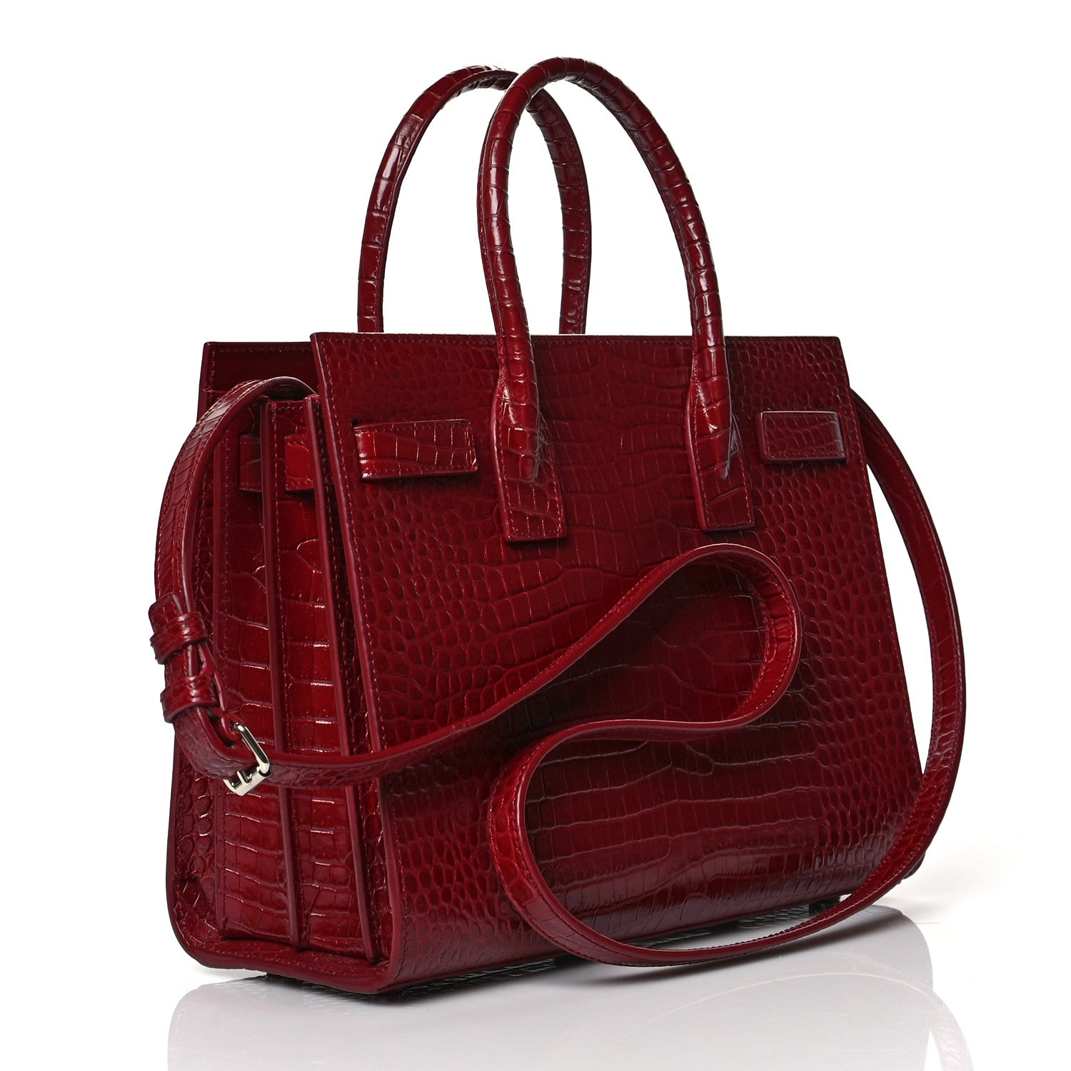 Saint Laurent Calfskin Crocodile Embossed Baby Sac De Jour Bordeaux 3 of 9