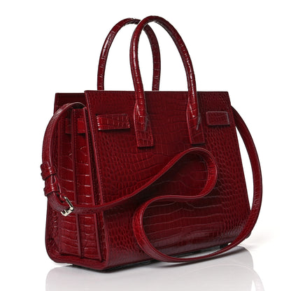 Saint Laurent Calfskin Crocodile Embossed Baby Sac De Jour Bordeaux 3 of 9