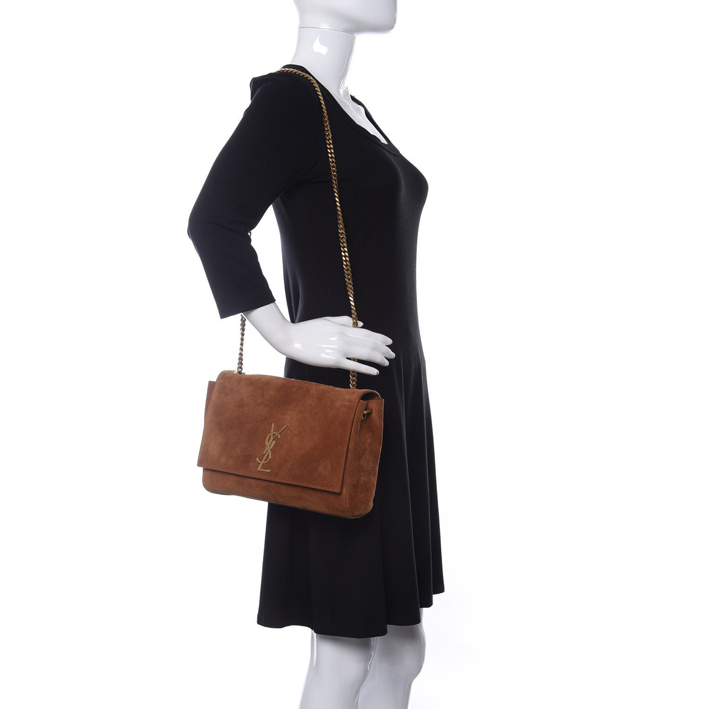 Smooth Calfskin Suede Medium Reversible Monogram Kate Satchel Light Ochre
