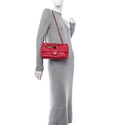 Chanel Lambskin Quilted Valentine Charms Medium Flap Red 2 of 12