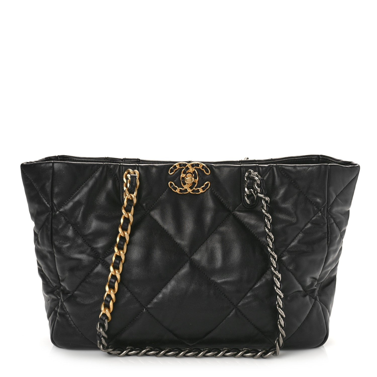 Chanel Lambskin Quilted Chanel 19 East West Shopping Bag Black 1 of 9