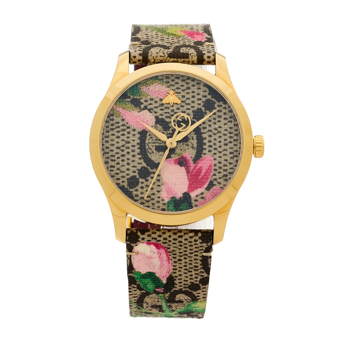 Stainless Steel Canvas 38mm G-Timeless Supreme GG Blooms Quartz Watch Brown