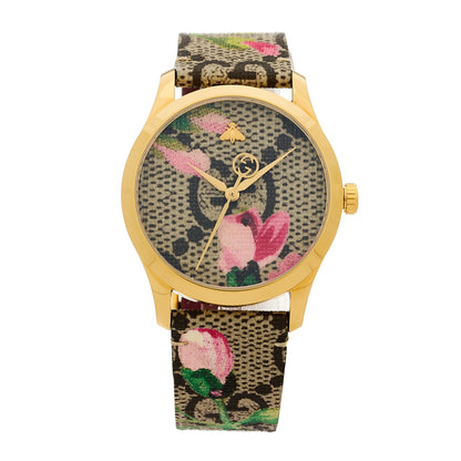 Gucci Stainless Steel Canvas 38mm G-Timeless Supreme GG Blooms Quartz Watch Brown 1 of 5