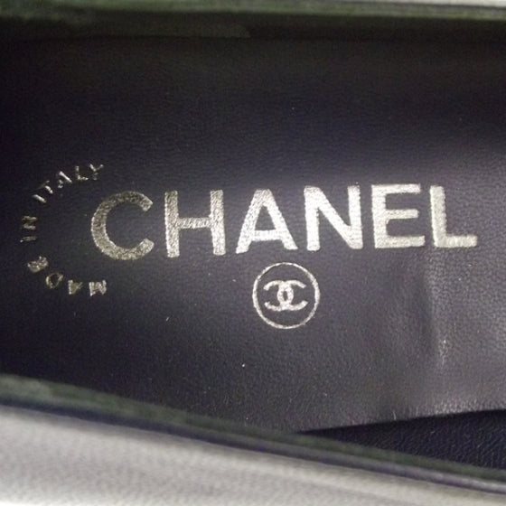 Leather Logo Chain Ballet Flats 40 Navy