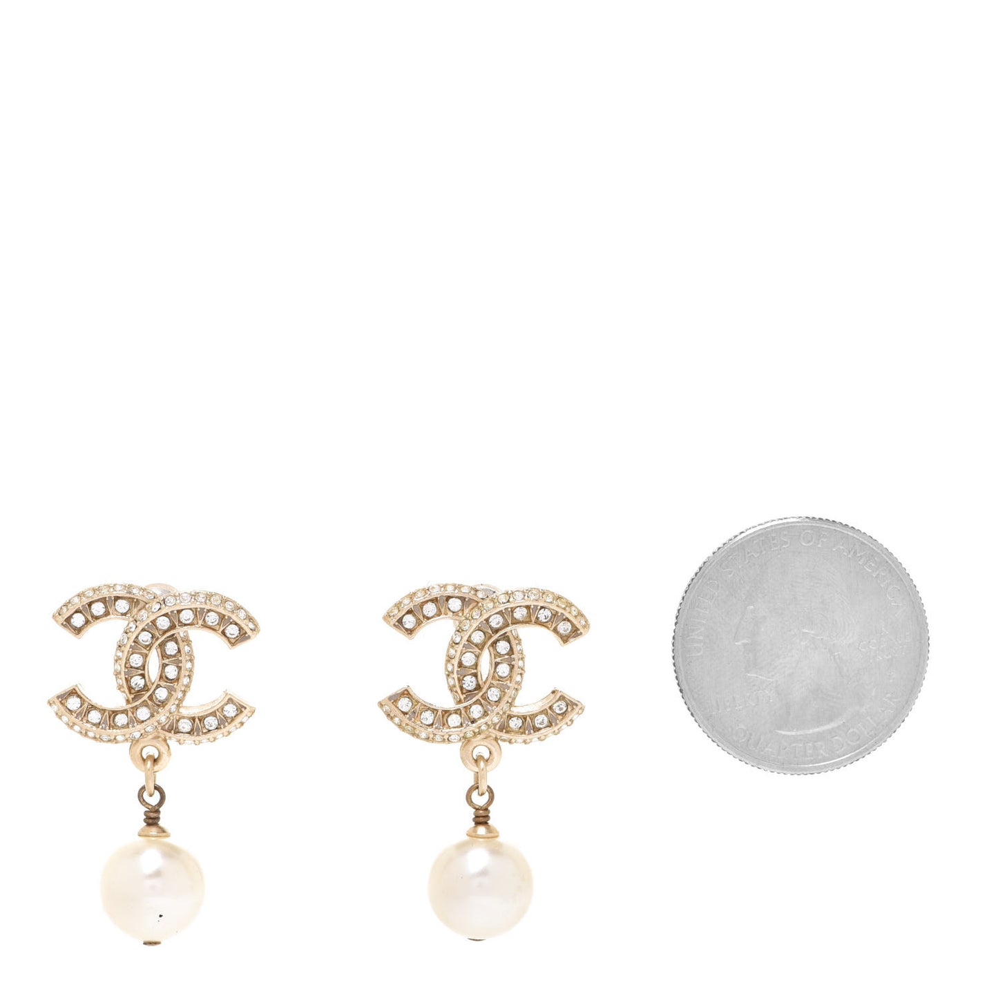 Crystal Pearl CC Drop Earrings Gold