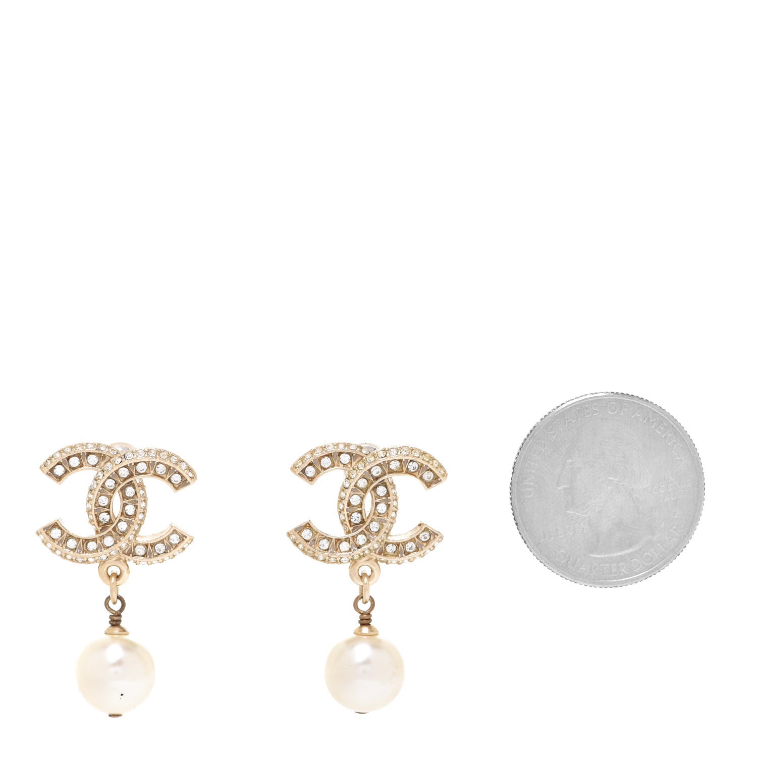 Chanel Crystal Pearl CC Drop Earrings Gold 2 of 4