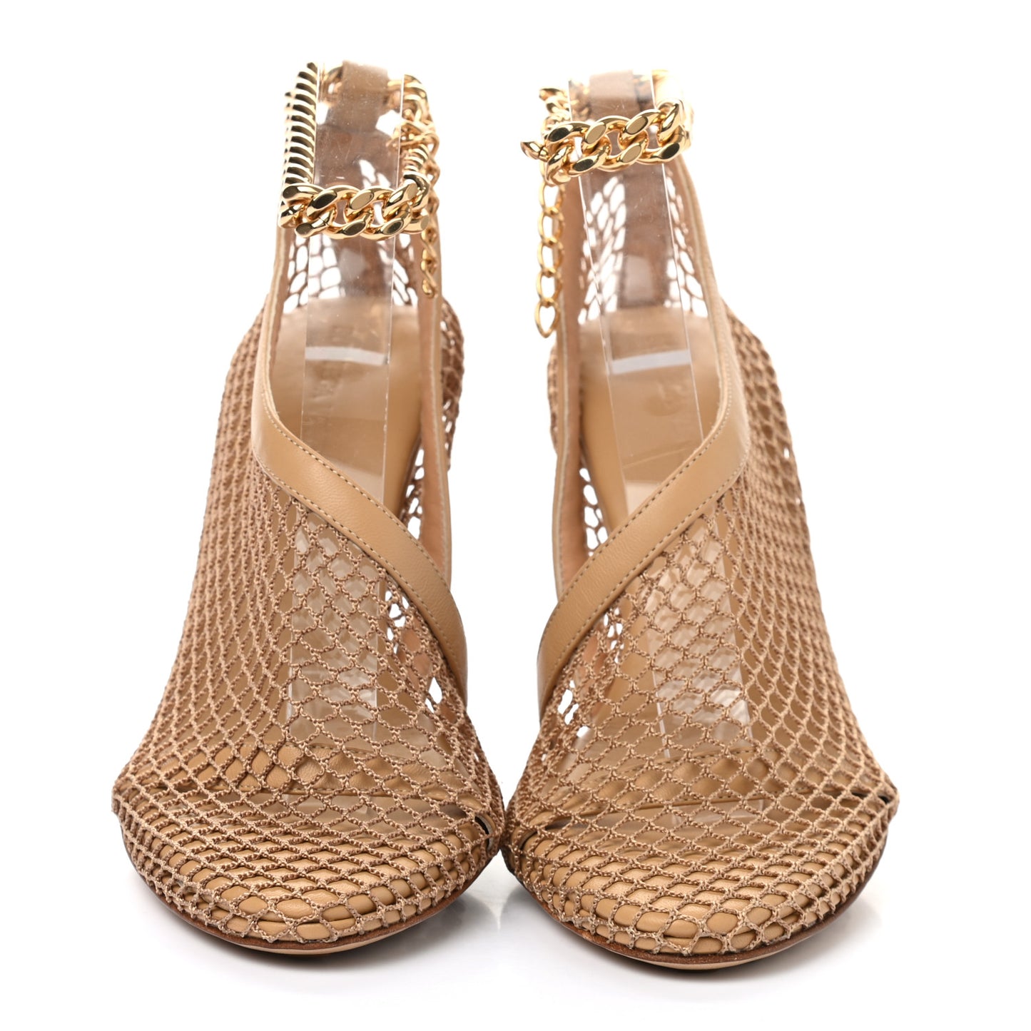 Mesh Nappa Chunky Chain Sandals 36.5 Beige Pony