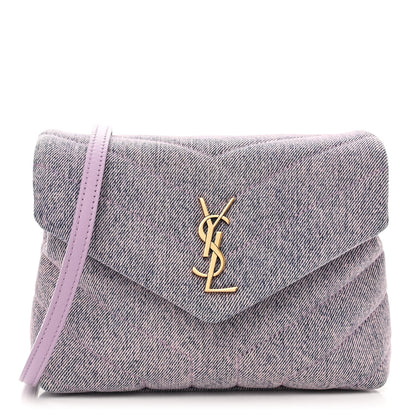 Saint Laurent Denim Y Quilted Monogram Toy Loulou Crossbody Bag Bleached Lilac 1 of 11