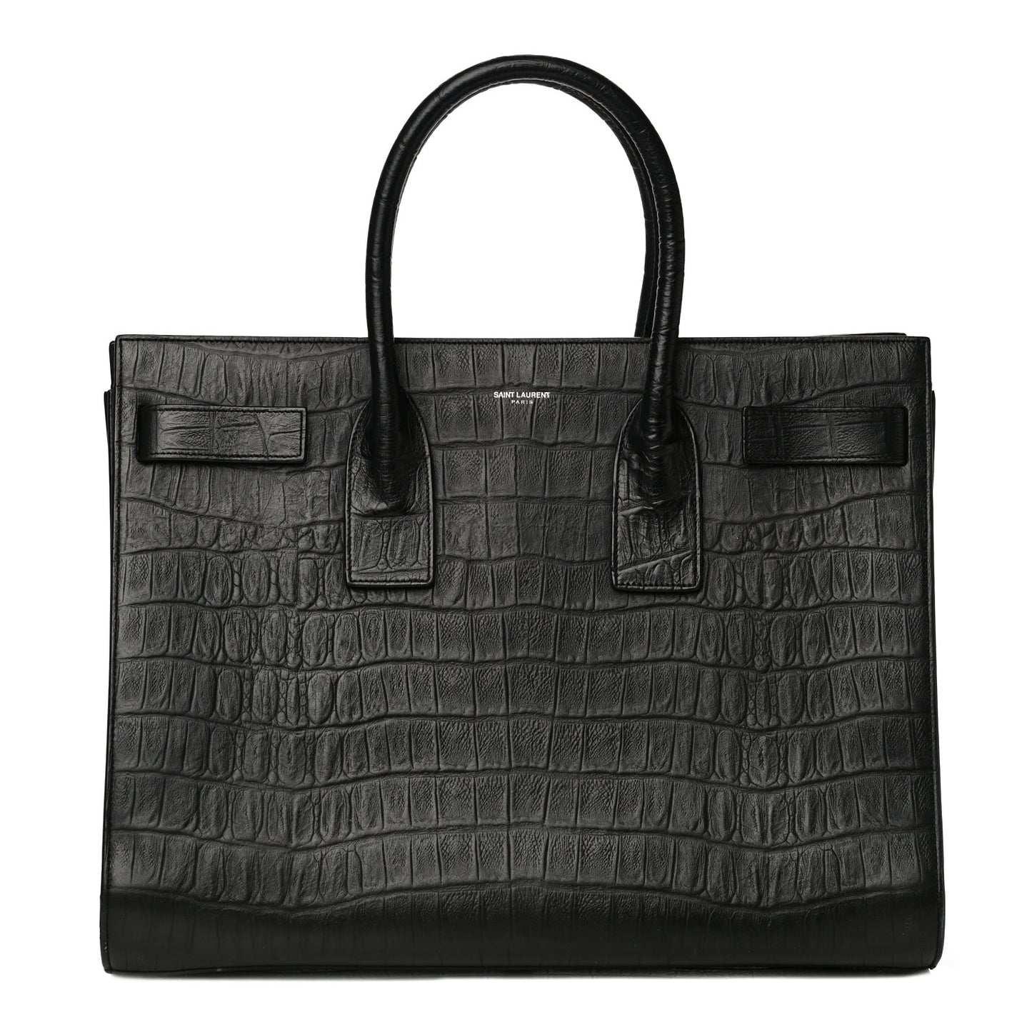 Calfskin Crocodile Embossed Large Sac De Jour Carryall Black