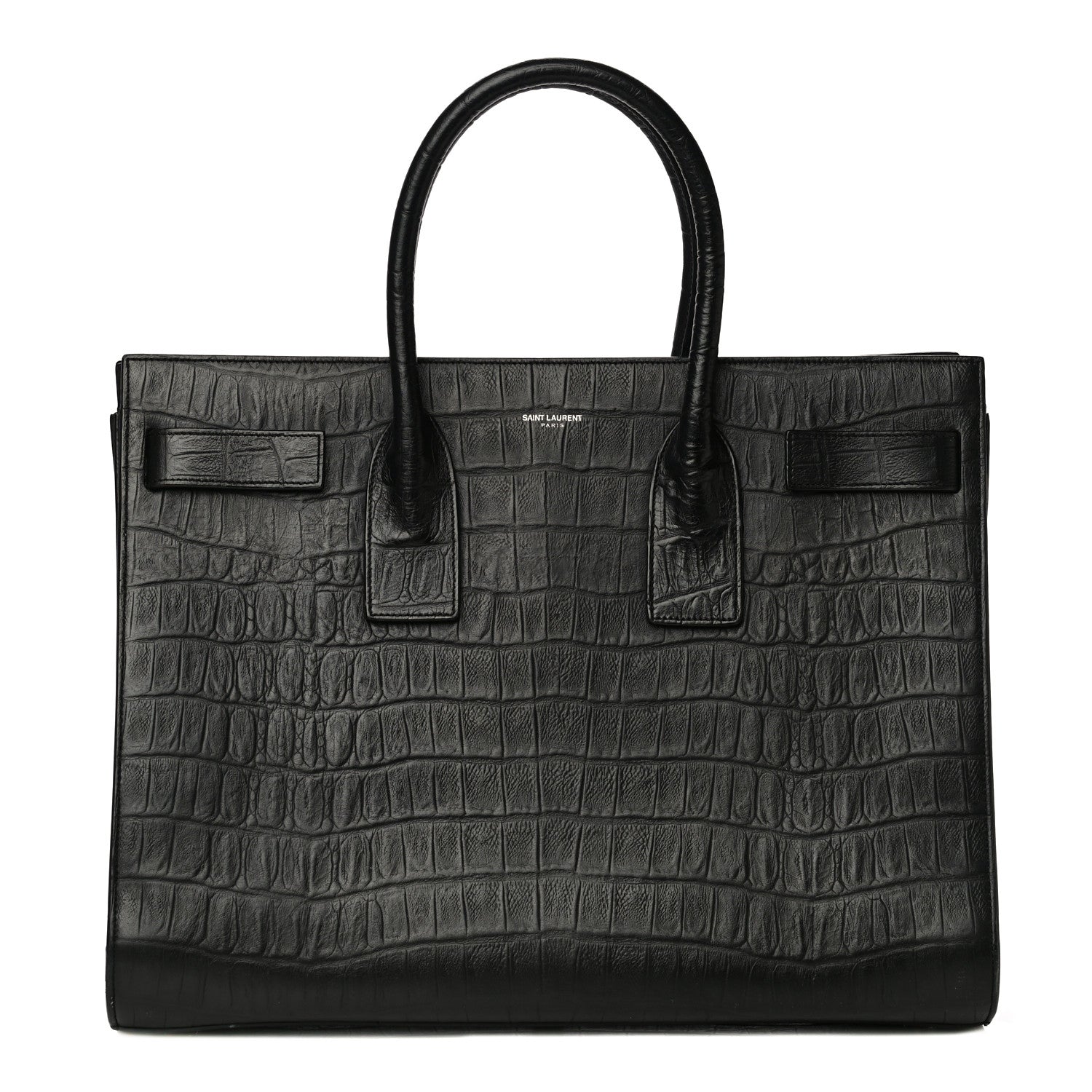 Saint Laurent Calfskin Crocodile Embossed Large Sac De Jour Carryall Black 1 of 25