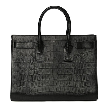 Saint Laurent Calfskin Crocodile Embossed Large Sac De Jour Carryall Black 1 of 25