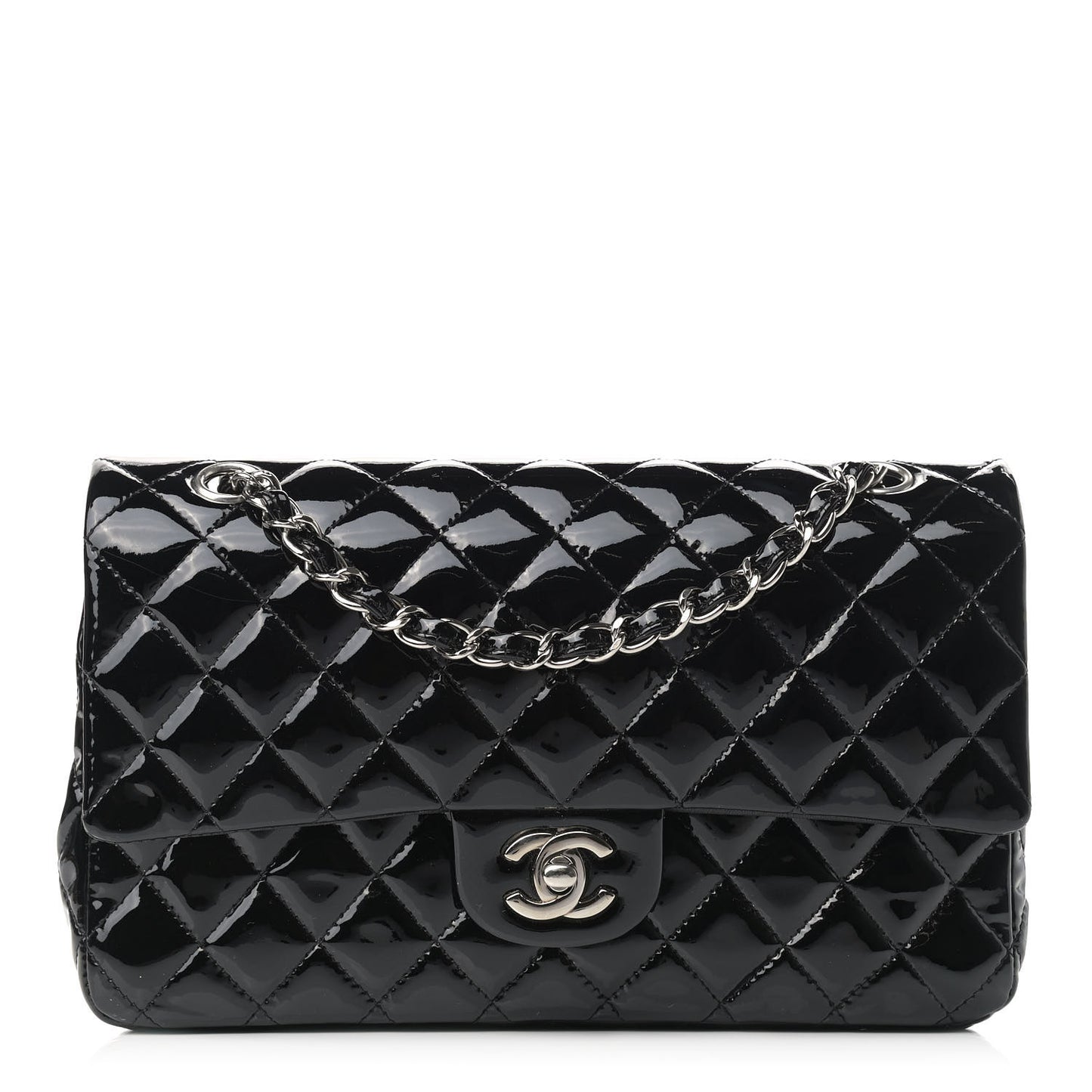 Patent Quilted Medium Double Flap Black