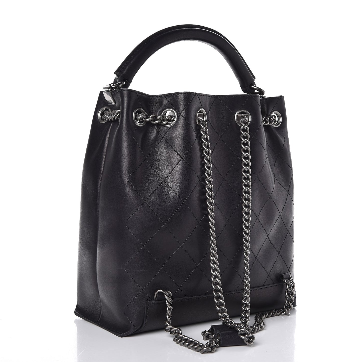 Calfskin Stitched Medium Urban Luxury Drawstring Backpack Black