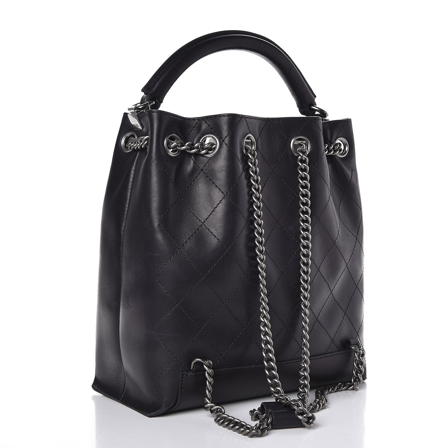 Chanel Calfskin Stitched Medium Urban Luxury Drawstring Backpack Black 4 of 9