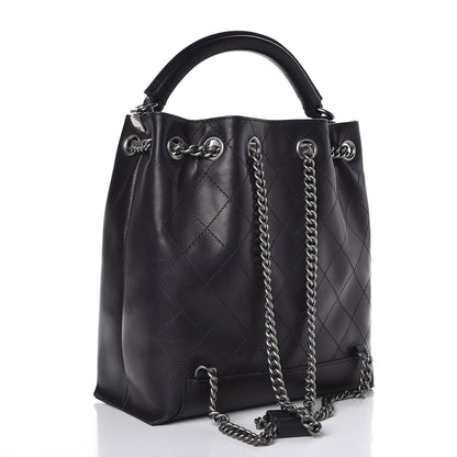 Chanel Calfskin Stitched Medium Urban Luxury Drawstring Backpack Black 4 of 9