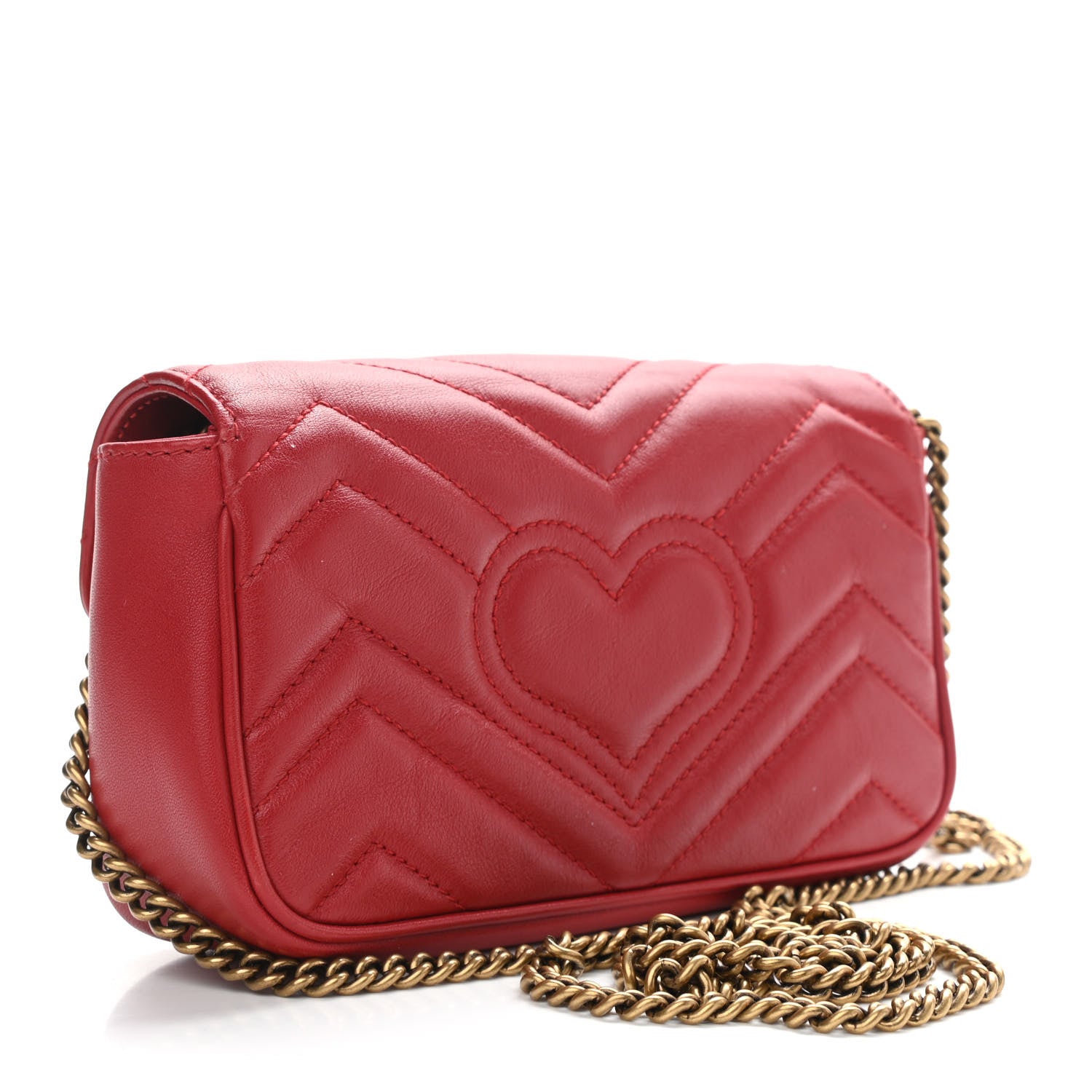 Gucci Calfskin Matelasse Super Mini GG Marmont Shoulder Bag Hibiscus Red 3 of 10