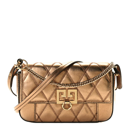 Givenchy Metallic Goatskin Quilted GV3 Mini Pocket Convertible Bag Gold 1 of 10