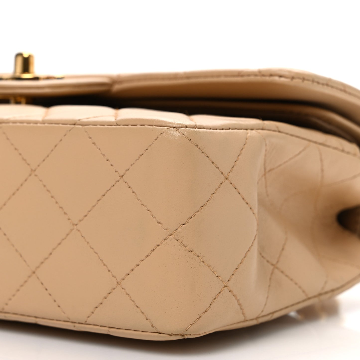 Lambskin Quilted Small Double Flap Beige