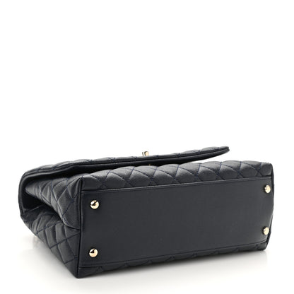 Chanel Caviar Lizard Quilted Small Coco Handle Flap Navy Blue 4 of 10