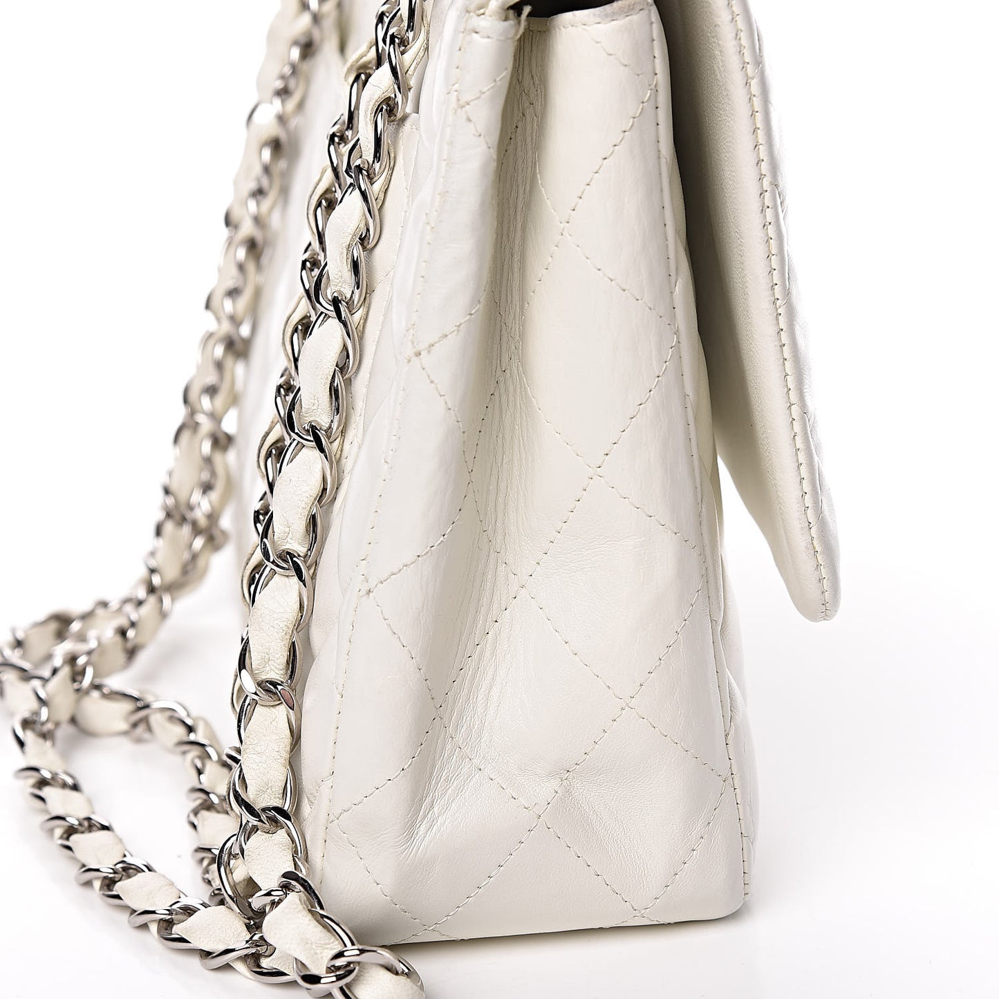 Lambskin Quilted Jumbo Single Flap White