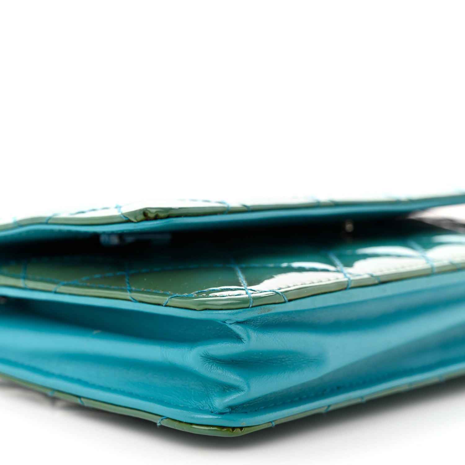 Chanel Patent Quilted Wallet On Chain WOC Turquoise Blue 10 of 13