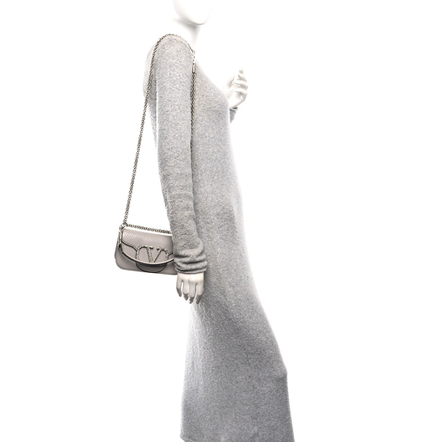 Valentino Garavani Snakeskin Crystal Vlogo Small Loco Shoulder Bag