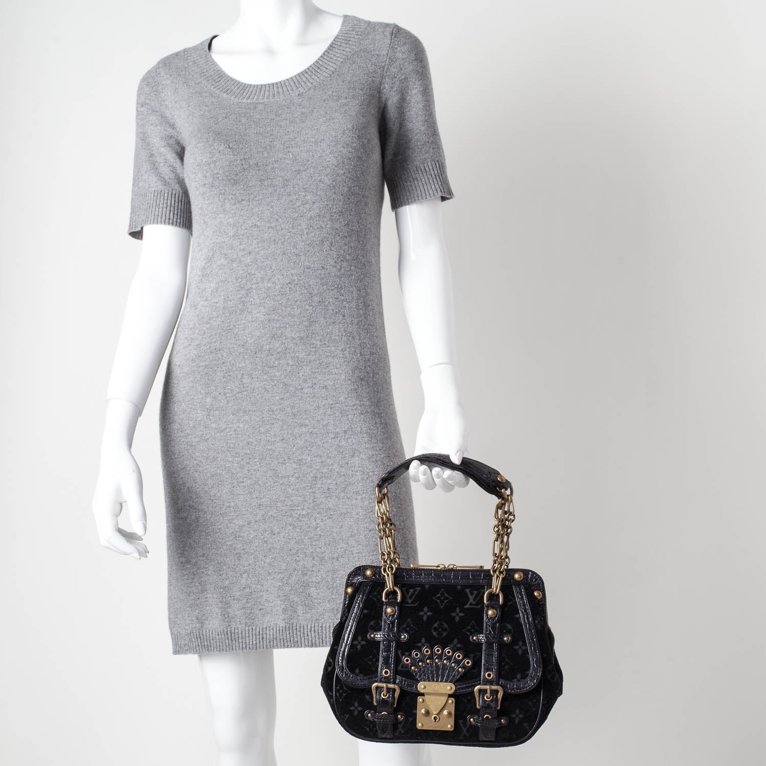 Louis Vuitton Gracie PM Monogram Black Velours Alligator VIP 2 of 10