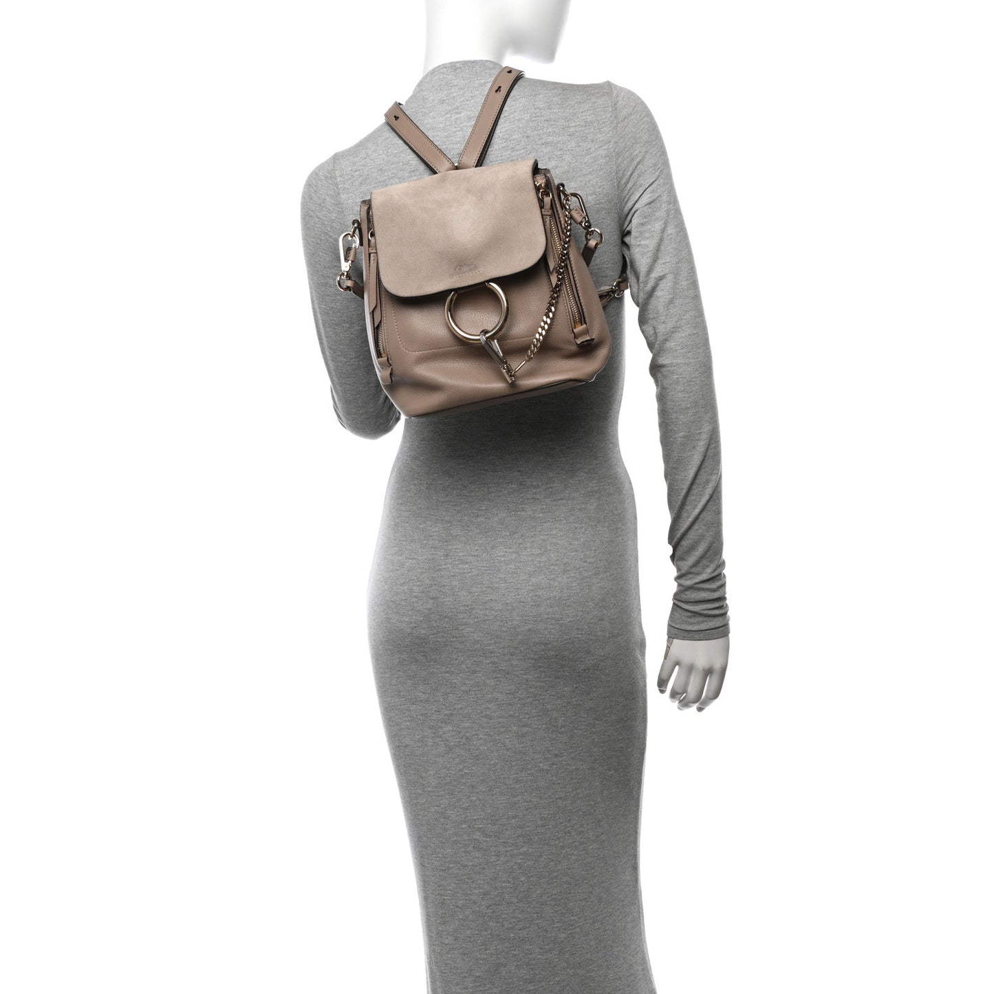 Suede Calfskin Medium Faye Backpack Motty Grey