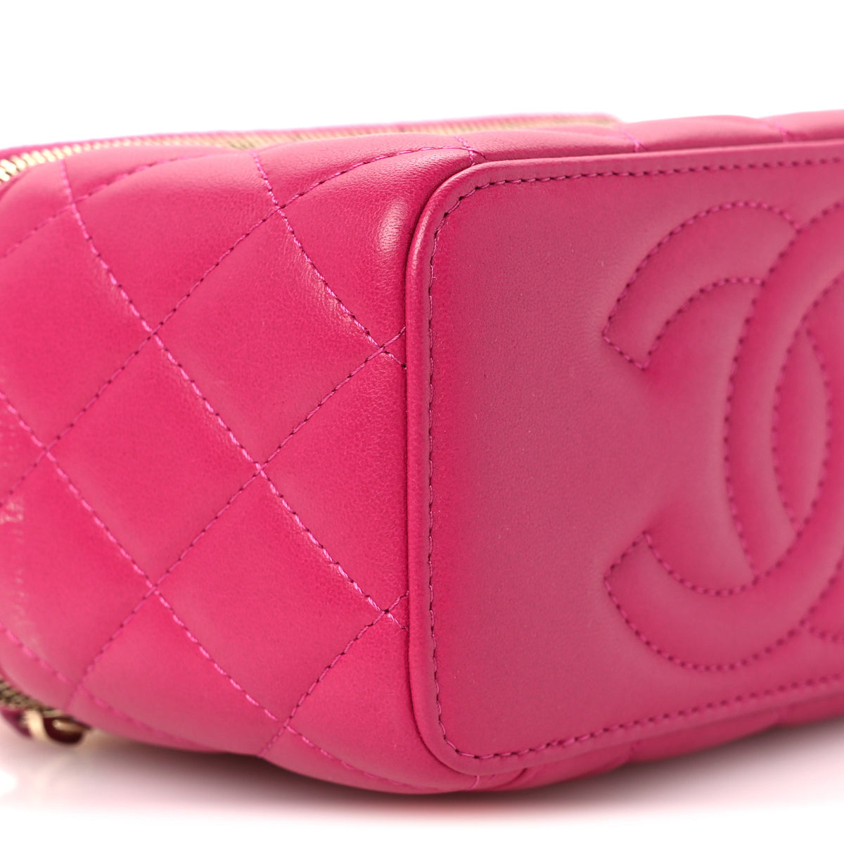 Chanel Lambskin Quilted Small Pearl Crush Vanity Case With Chain Fuchsia 9 of 11