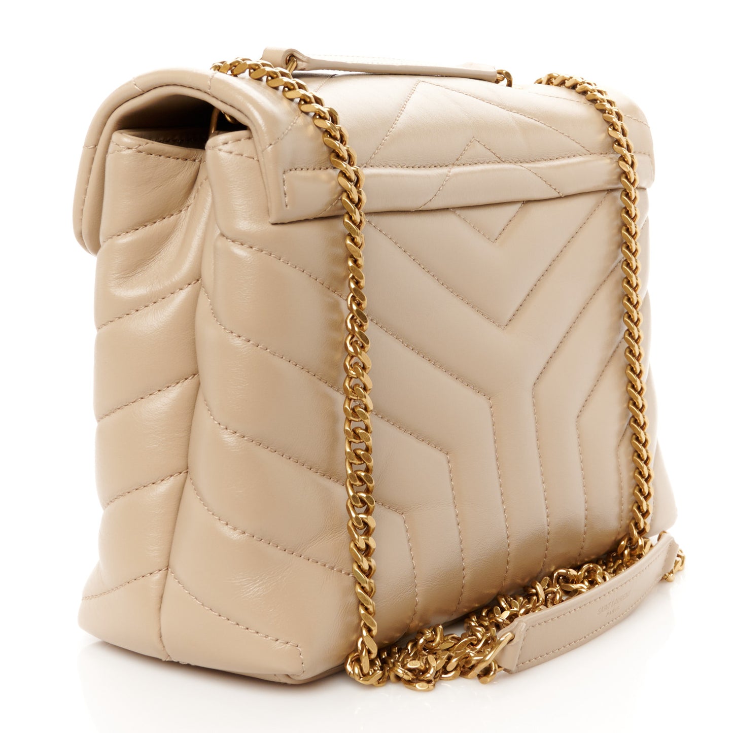 Calfskin Y Quilted Monogram Small Loulou Chain Satchel Dark Beige