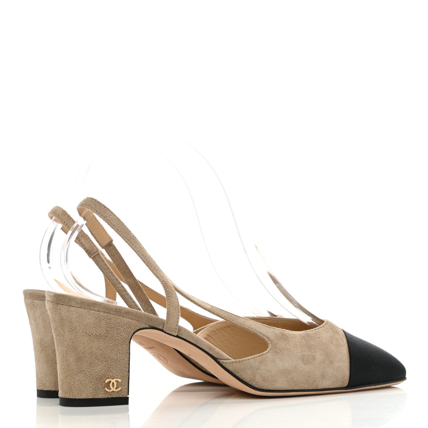 Kid Suede Grosgrain Cap Toe CC Slingback Sandals 39 Beige Black