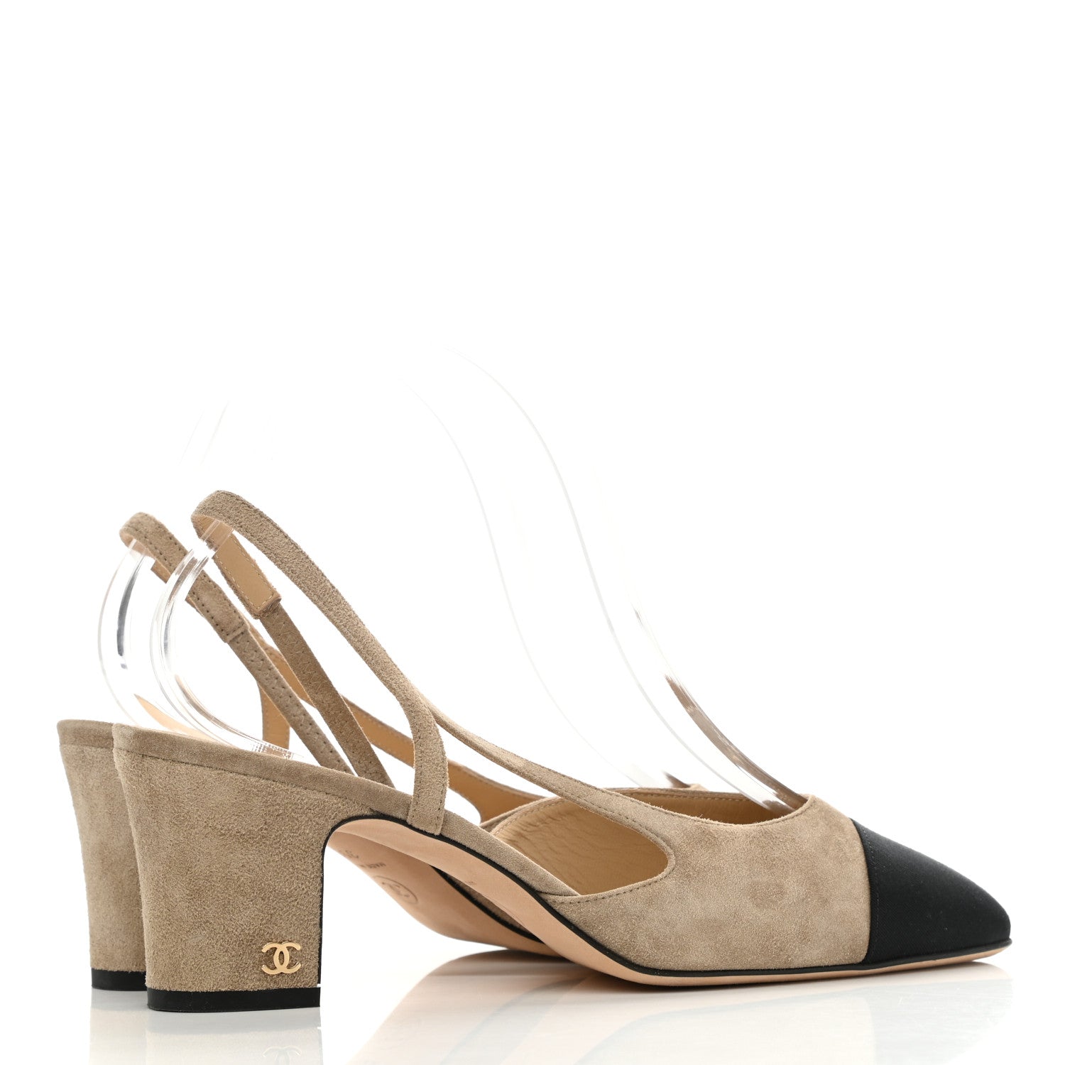 Chanel Kid Suede Grosgrain Cap Toe CC Slingback Sandals 39 Beige Black 4 of 9