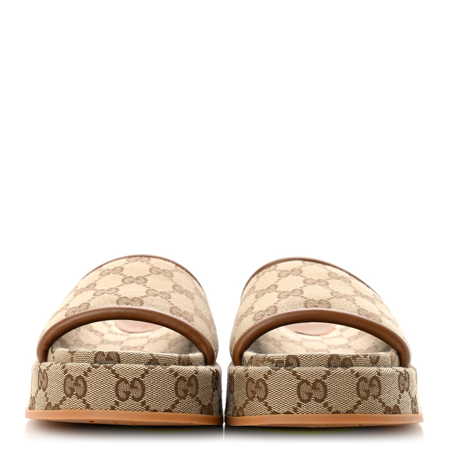 Original GG Canvas Monogram Womens GG Platform Sandals 38.5 Beige Ebony Sundial