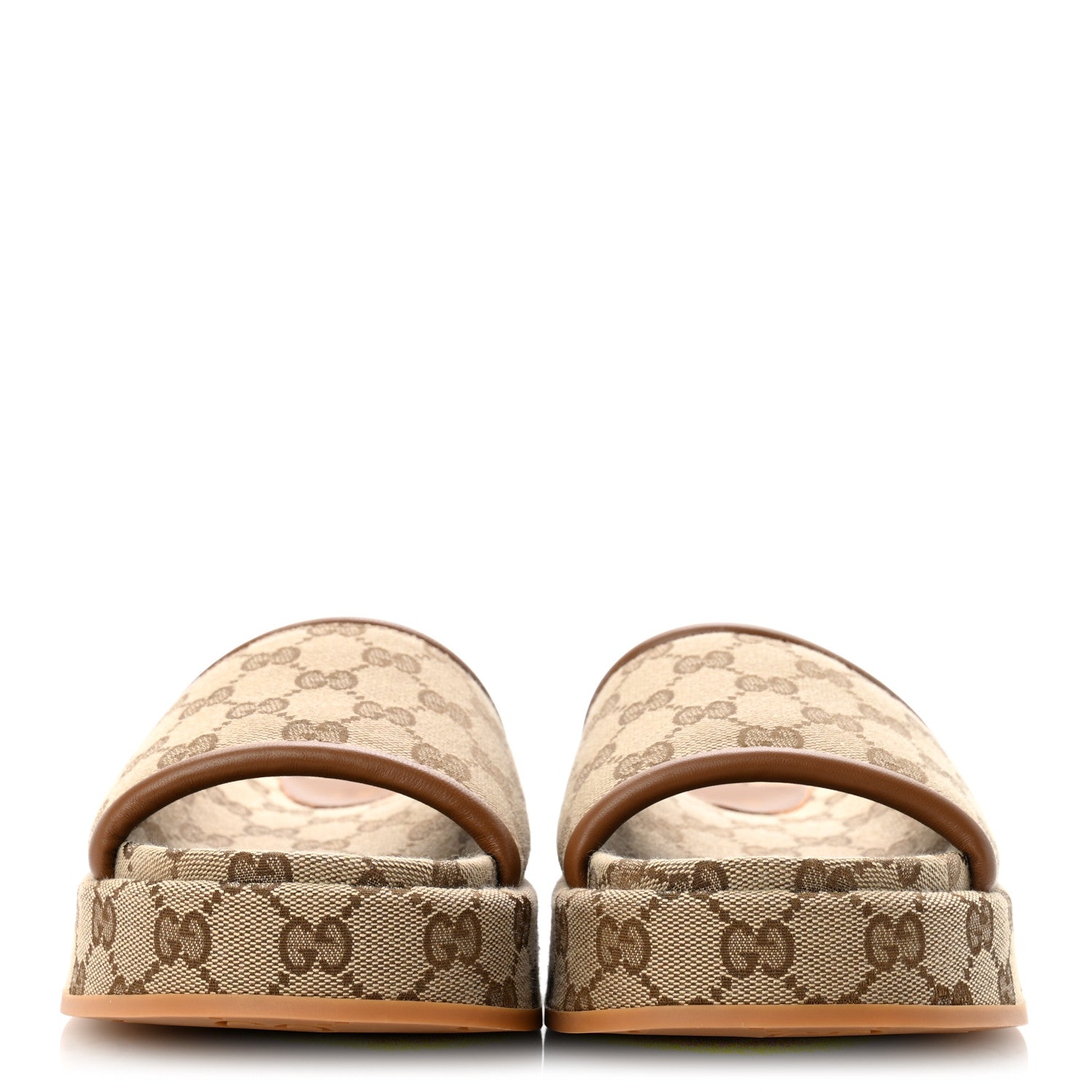 Gucci Original GG Canvas Monogram Womens GG Platform Sandals 38.5 Beige Ebony Sundial 3 of 10