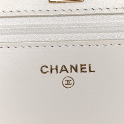 Chanel Lambskin Quilted Resin Chain Top Handle Wallet On Chain WOC White 7 of 14