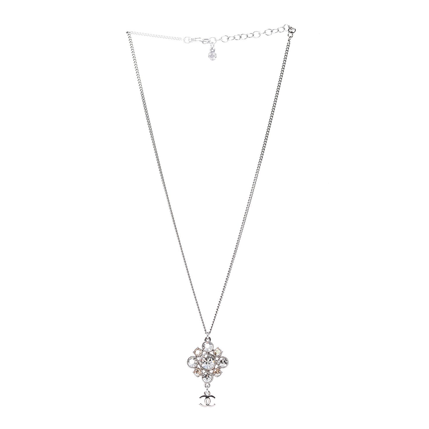 Crystal CC Drop Pendant Necklace Silver