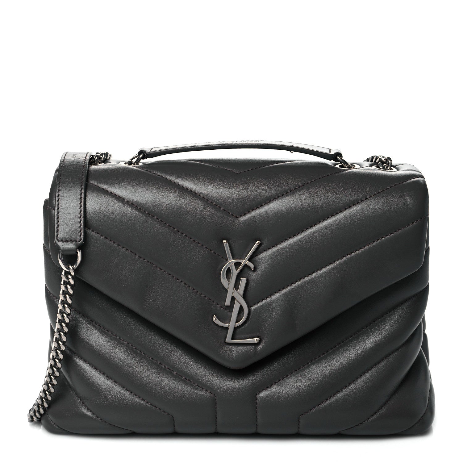 Saint Laurent Calfskin Y Quilted Monogram Small Loulou Chain Satchel Earth 1 of 10