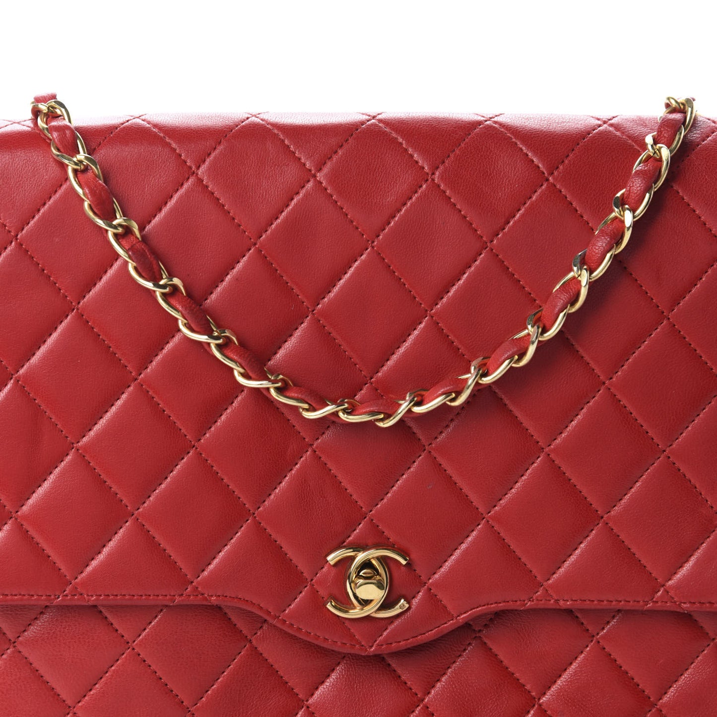 Lambskin Quilted Medium Single Flap Red