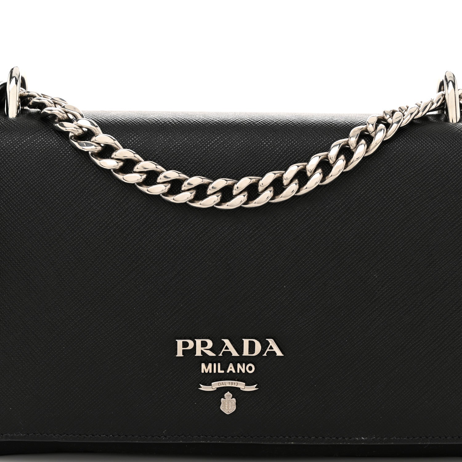 Prada Saffiano Tessuto Nylon Chain Shoulder Bag Black 9 of 13