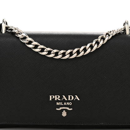 Prada Saffiano Tessuto Nylon Chain Shoulder Bag Black 9 of 13