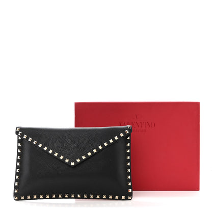 Valentino Garavani Pebbled Calfskin Large Rockstud Envelope Clutch Black 9 of 9