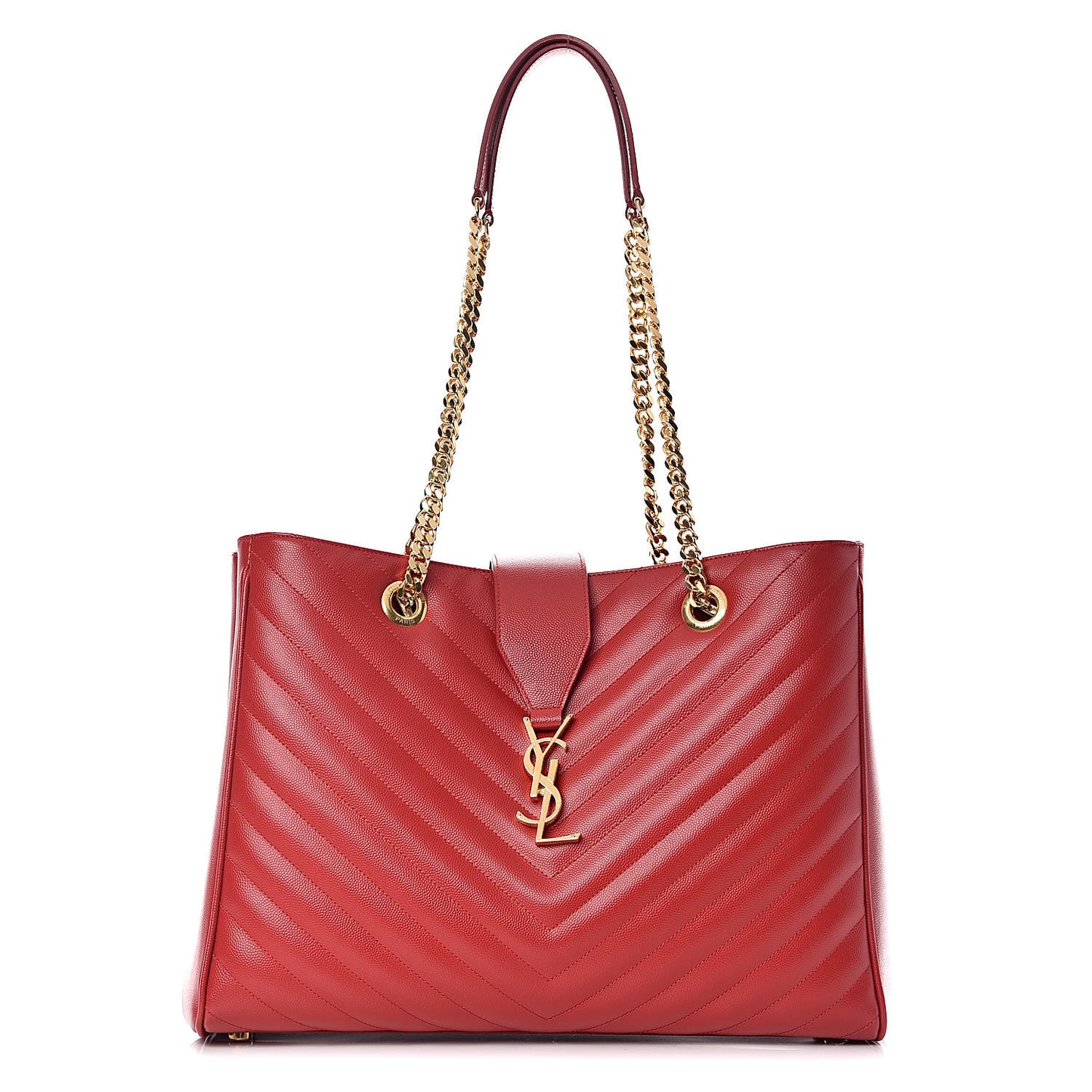 Grain De Poudre Matelasse Chevron Monogram Shopping Bag Red