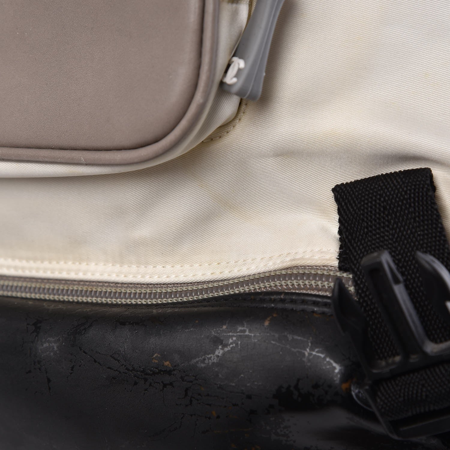 Chanel Nylon Calfskin CC Backpack White Gray 15 of 30