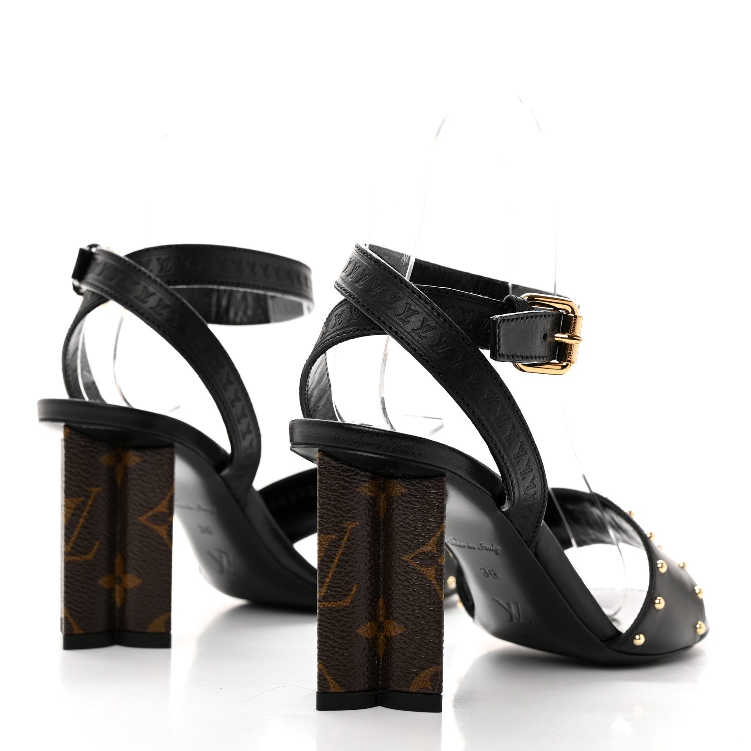 Louis Vuitton Calfskin Studded Monogram Silhouette Sandals 36 Black 4 of 9